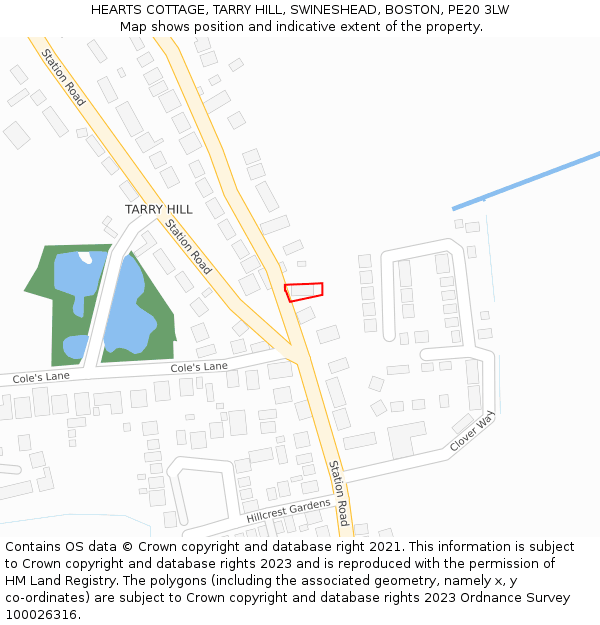 HEARTS COTTAGE, TARRY HILL, SWINESHEAD, BOSTON, PE20 3LW: Location map and indicative extent of plot