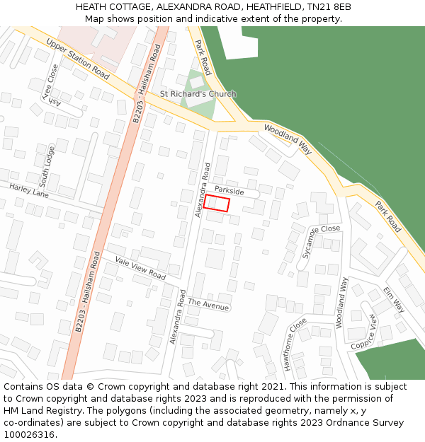 HEATH COTTAGE, ALEXANDRA ROAD, HEATHFIELD, TN21 8EB: Location map and indicative extent of plot