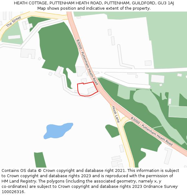 HEATH COTTAGE, PUTTENHAM HEATH ROAD, PUTTENHAM, GUILDFORD, GU3 1AJ: Location map and indicative extent of plot