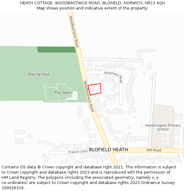 HEATH COTTAGE, WOODBASTWICK ROAD, BLOFIELD, NORWICH, NR13 4QH: Location map and indicative extent of plot