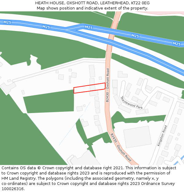 HEATH HOUSE, OXSHOTT ROAD, LEATHERHEAD, KT22 0EG: Location map and indicative extent of plot