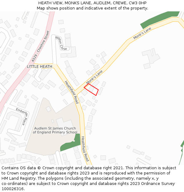 HEATH VIEW, MONKS LANE, AUDLEM, CREWE, CW3 0HP: Location map and indicative extent of plot