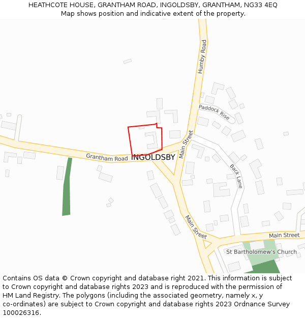 HEATHCOTE HOUSE, GRANTHAM ROAD, INGOLDSBY, GRANTHAM, NG33 4EQ: Location map and indicative extent of plot