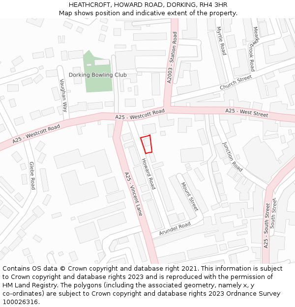 HEATHCROFT, HOWARD ROAD, DORKING, RH4 3HR: Location map and indicative extent of plot