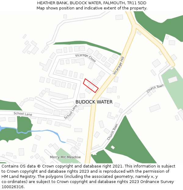 HEATHER BANK, BUDOCK WATER, FALMOUTH, TR11 5DD: Location map and indicative extent of plot