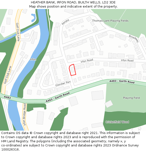 HEATHER BANK, IRFON ROAD, BUILTH WELLS, LD2 3DE: Location map and indicative extent of plot