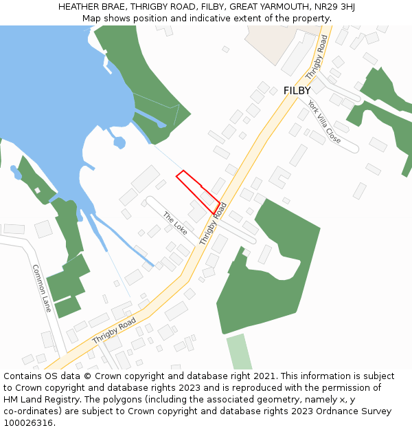 HEATHER BRAE, THRIGBY ROAD, FILBY, GREAT YARMOUTH, NR29 3HJ: Location map and indicative extent of plot