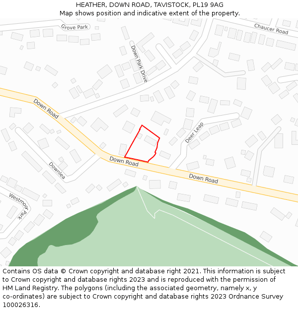 HEATHER, DOWN ROAD, TAVISTOCK, PL19 9AG: Location map and indicative extent of plot