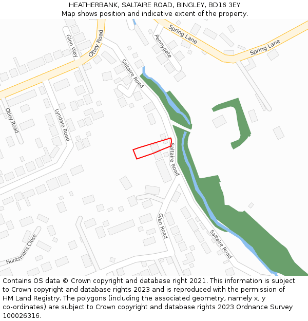 HEATHERBANK, SALTAIRE ROAD, BINGLEY, BD16 3EY: Location map and indicative extent of plot