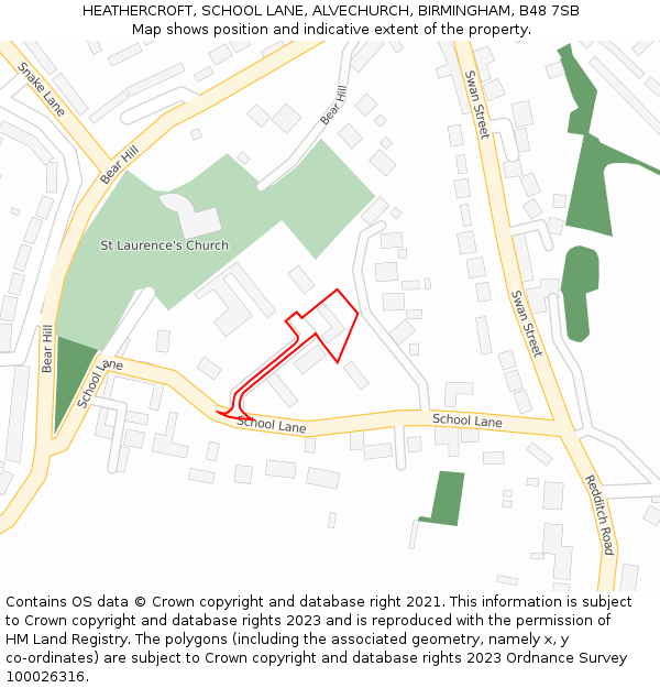 HEATHERCROFT, SCHOOL LANE, ALVECHURCH, BIRMINGHAM, B48 7SB: Location map and indicative extent of plot