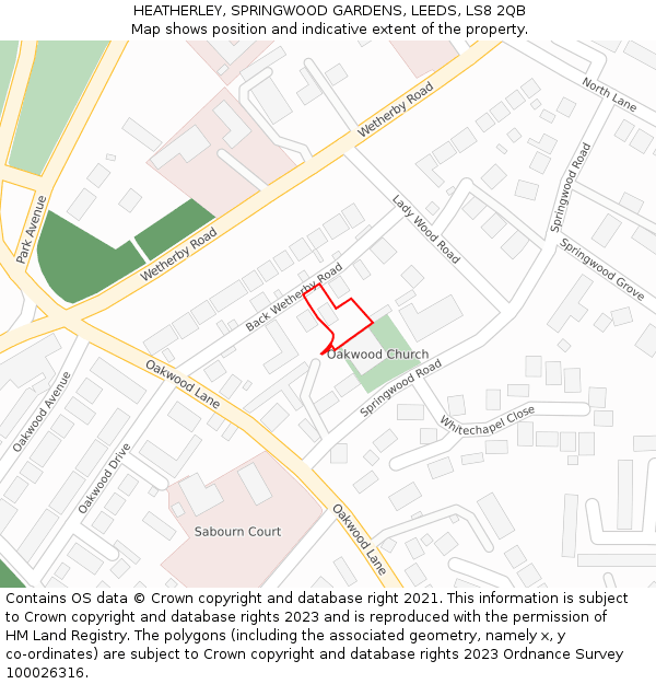 HEATHERLEY, SPRINGWOOD GARDENS, LEEDS, LS8 2QB: Location map and indicative extent of plot