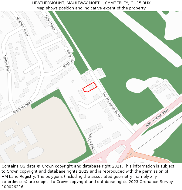 HEATHERMOUNT, MAULTWAY NORTH, CAMBERLEY, GU15 3UX: Location map and indicative extent of plot