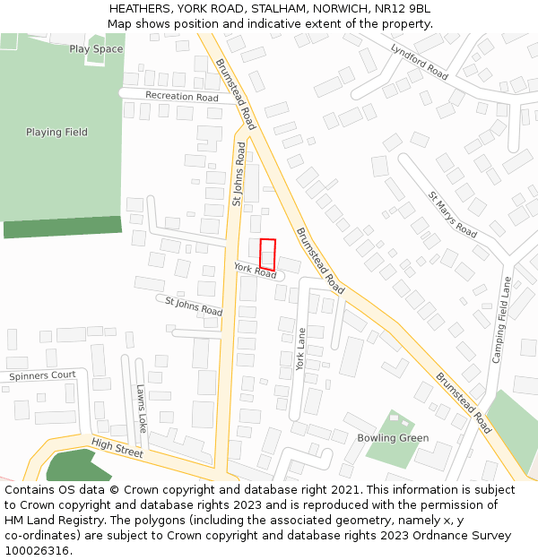 HEATHERS, YORK ROAD, STALHAM, NORWICH, NR12 9BL: Location map and indicative extent of plot