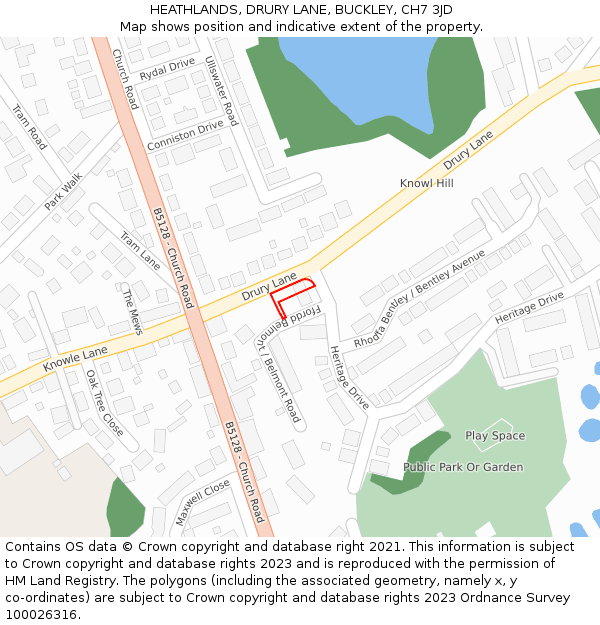 HEATHLANDS, DRURY LANE, BUCKLEY, CH7 3JD: Location map and indicative extent of plot