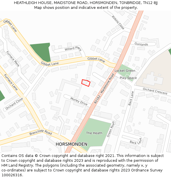 HEATHLEIGH HOUSE, MAIDSTONE ROAD, HORSMONDEN, TONBRIDGE, TN12 8JJ: Location map and indicative extent of plot