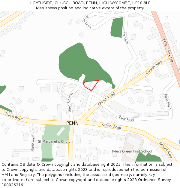 HEATHSIDE, CHURCH ROAD, PENN, HIGH WYCOMBE, HP10 8LP: Location map and indicative extent of plot