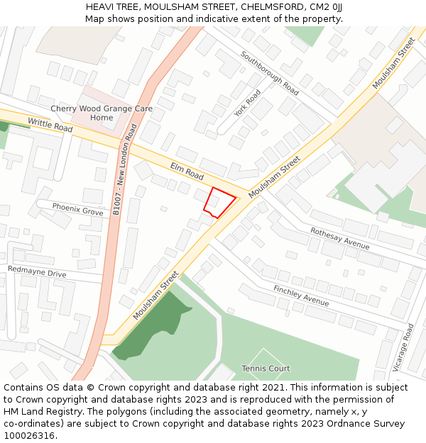 HEAVI TREE, MOULSHAM STREET, CHELMSFORD, CM2 0JJ: Location map and indicative extent of plot