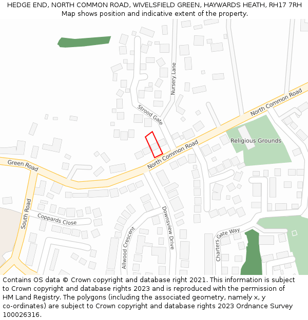 HEDGE END, NORTH COMMON ROAD, WIVELSFIELD GREEN, HAYWARDS HEATH, RH17 7RH: Location map and indicative extent of plot