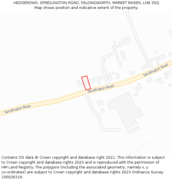 HEDGEROWS, SPRIDLINGTON ROAD, FALDINGWORTH, MARKET RASEN, LN8 3SQ: Location map and indicative extent of plot