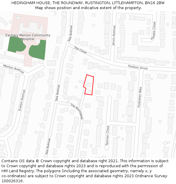 HEDINGHAM HOUSE, THE ROUNDWAY, RUSTINGTON, LITTLEHAMPTON, BN16 2BW: Location map and indicative extent of plot