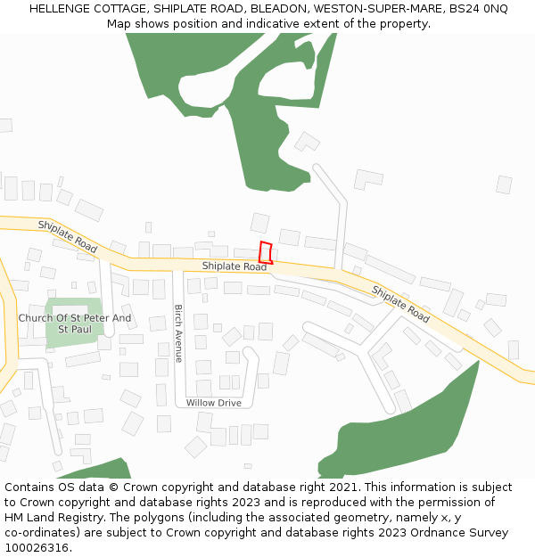 HELLENGE COTTAGE, SHIPLATE ROAD, BLEADON, WESTON-SUPER-MARE, BS24 0NQ: Location map and indicative extent of plot
