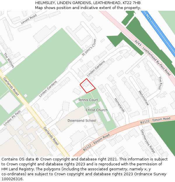 HELMSLEY, LINDEN GARDENS, LEATHERHEAD, KT22 7HB: Location map and indicative extent of plot