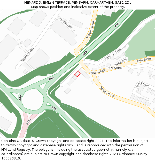HENARDD, EMLYN TERRACE, PENSARN, CARMARTHEN, SA31 2DL: Location map and indicative extent of plot