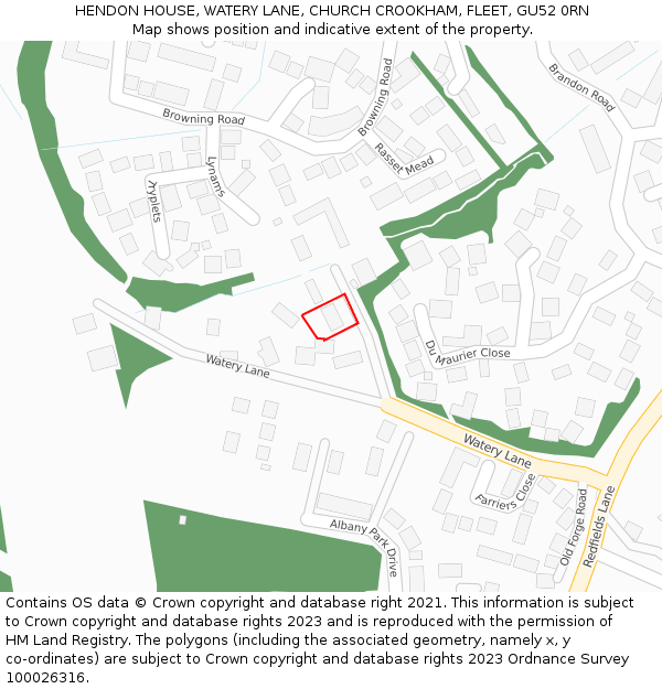 HENDON HOUSE, WATERY LANE, CHURCH CROOKHAM, FLEET, GU52 0RN: Location map and indicative extent of plot