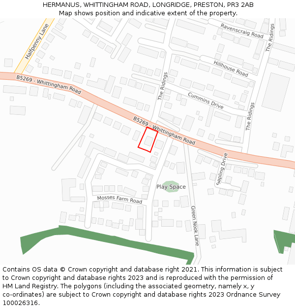 HERMANUS, WHITTINGHAM ROAD, LONGRIDGE, PRESTON, PR3 2AB: Location map and indicative extent of plot