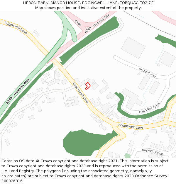 HERON BARN, MANOR HOUSE, EDGINSWELL LANE, TORQUAY, TQ2 7JF: Location map and indicative extent of plot