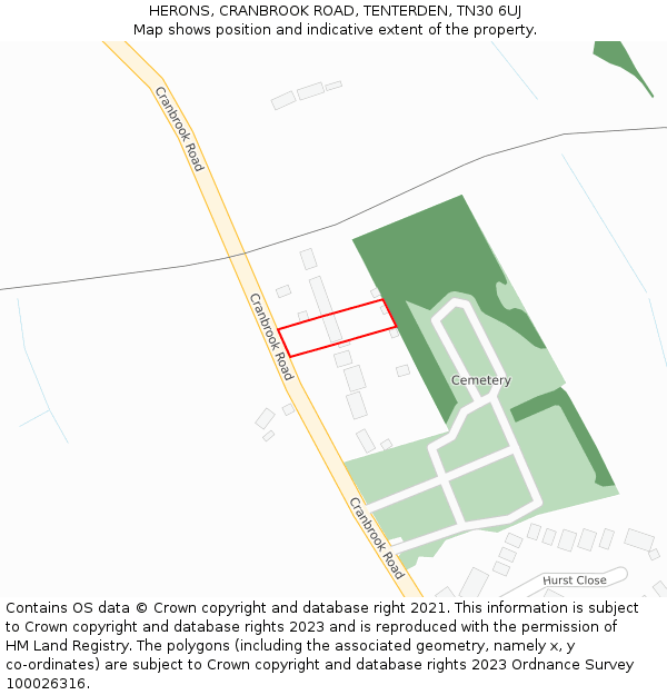 HERONS, CRANBROOK ROAD, TENTERDEN, TN30 6UJ: Location map and indicative extent of plot