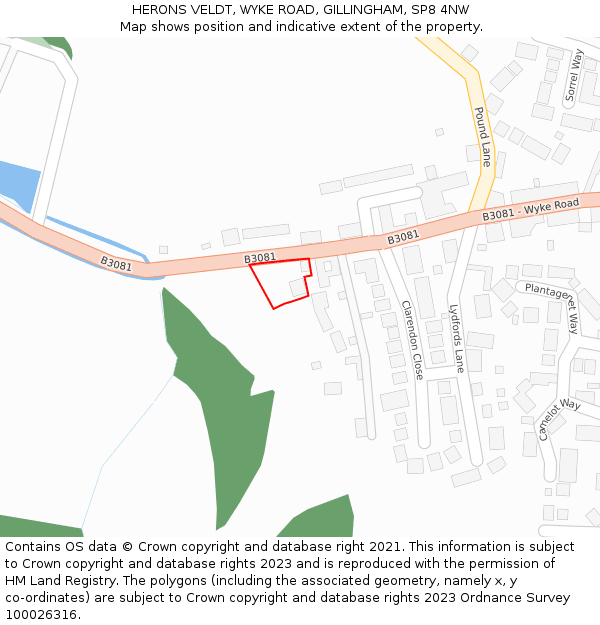 HERONS VELDT, WYKE ROAD, GILLINGHAM, SP8 4NW: Location map and indicative extent of plot