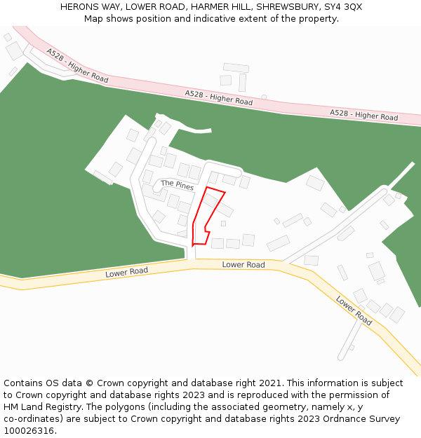 HERONS WAY, LOWER ROAD, HARMER HILL, SHREWSBURY, SY4 3QX: Location map and indicative extent of plot