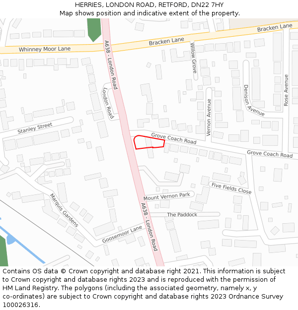 HERRIES, LONDON ROAD, RETFORD, DN22 7HY: Location map and indicative extent of plot