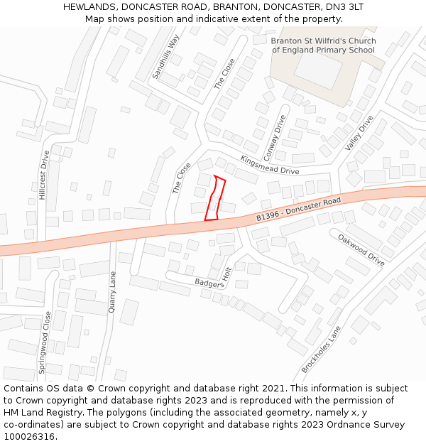HEWLANDS, DONCASTER ROAD, BRANTON, DONCASTER, DN3 3LT: Location map and indicative extent of plot