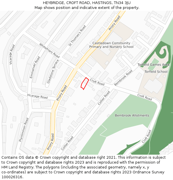 HEYBRIDGE, CROFT ROAD, HASTINGS, TN34 3JU: Location map and indicative extent of plot