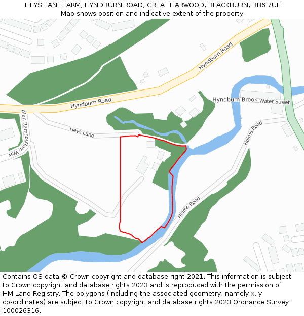HEYS LANE FARM, HYNDBURN ROAD, GREAT HARWOOD, BLACKBURN, BB6 7UE: Location map and indicative extent of plot