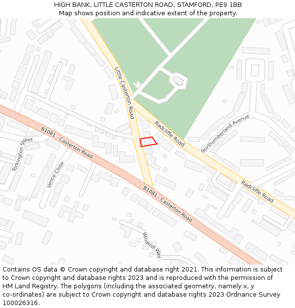 HIGH BANK, LITTLE CASTERTON ROAD, STAMFORD, PE9 1BB: Location map and indicative extent of plot