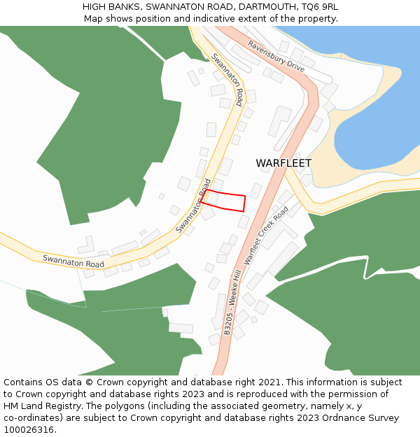HIGH BANKS, SWANNATON ROAD, DARTMOUTH, TQ6 9RL: Location map and indicative extent of plot