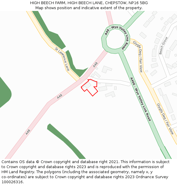 HIGH BEECH FARM, HIGH BEECH LANE, CHEPSTOW, NP16 5BG: Location map and indicative extent of plot