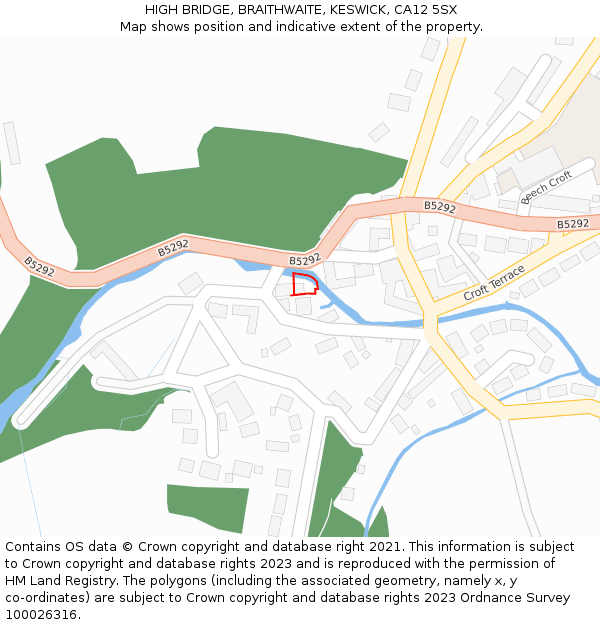HIGH BRIDGE, BRAITHWAITE, KESWICK, CA12 5SX: Location map and indicative extent of plot