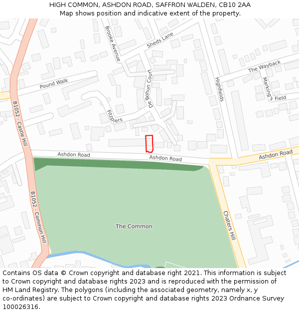 HIGH COMMON, ASHDON ROAD, SAFFRON WALDEN, CB10 2AA: Location map and indicative extent of plot