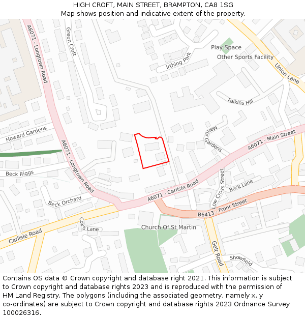 HIGH CROFT, MAIN STREET, BRAMPTON, CA8 1SG: Location map and indicative extent of plot