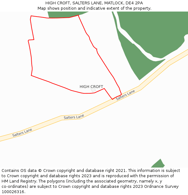 HIGH CROFT, SALTERS LANE, MATLOCK, DE4 2PA: Location map and indicative extent of plot