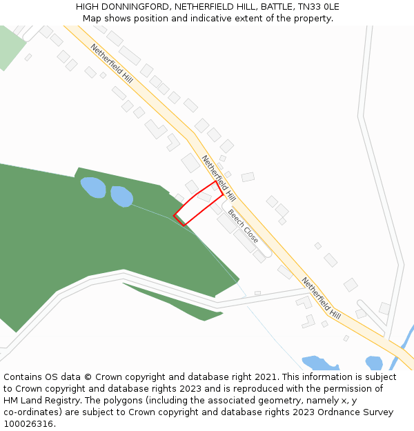 HIGH DONNINGFORD, NETHERFIELD HILL, BATTLE, TN33 0LE: Location map and indicative extent of plot