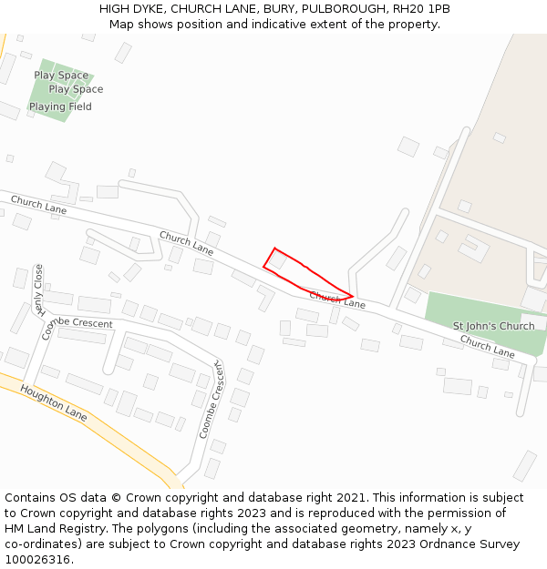 HIGH DYKE, CHURCH LANE, BURY, PULBOROUGH, RH20 1PB: Location map and indicative extent of plot
