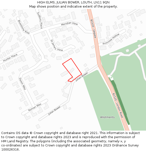 HIGH ELMS, JULIAN BOWER, LOUTH, LN11 9QN: Location map and indicative extent of plot