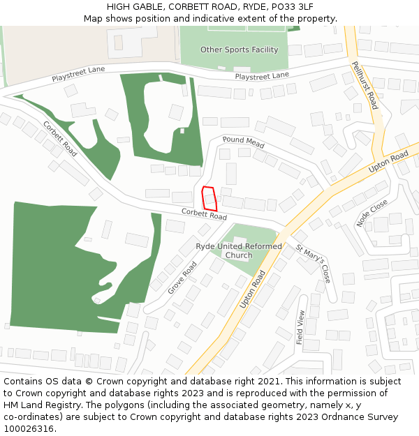 HIGH GABLE, CORBETT ROAD, RYDE, PO33 3LF: Location map and indicative extent of plot