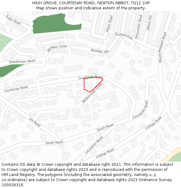 HIGH GROVE, COURTENAY ROAD, NEWTON ABBOT, TQ12 1HP: Location map and indicative extent of plot