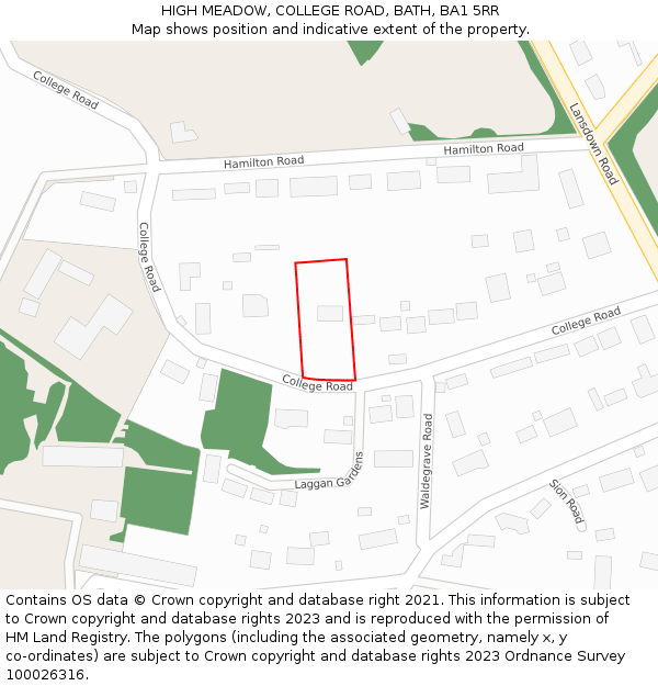 HIGH MEADOW, COLLEGE ROAD, BATH, BA1 5RR: Location map and indicative extent of plot
